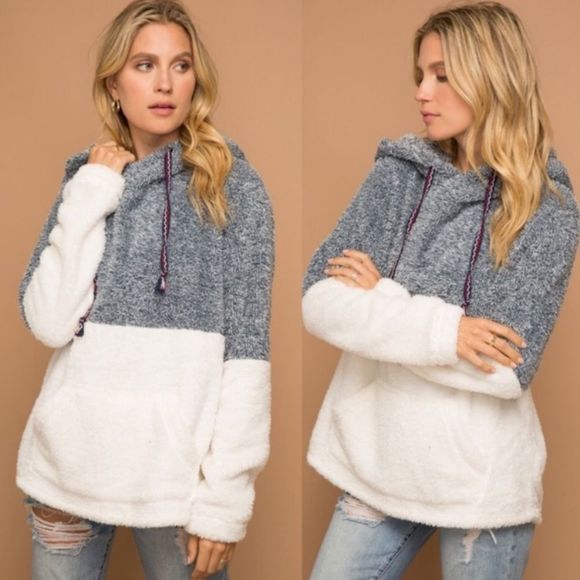 Color block Faux Fur Hoodie - Picture 3 of 5